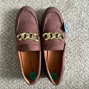 Anne Klein Brown Loafers with Gold Accent